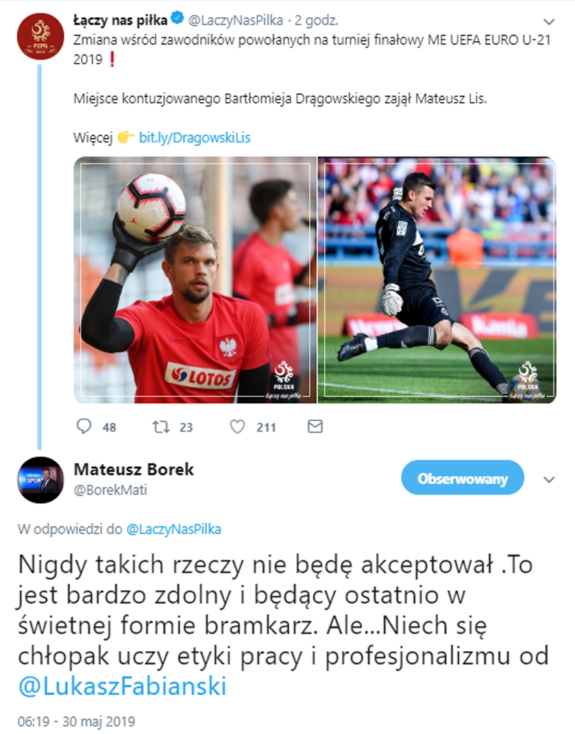 Tak Mateusz Borek SKOMENTOWAŁ zachowanie Drągowskiego!